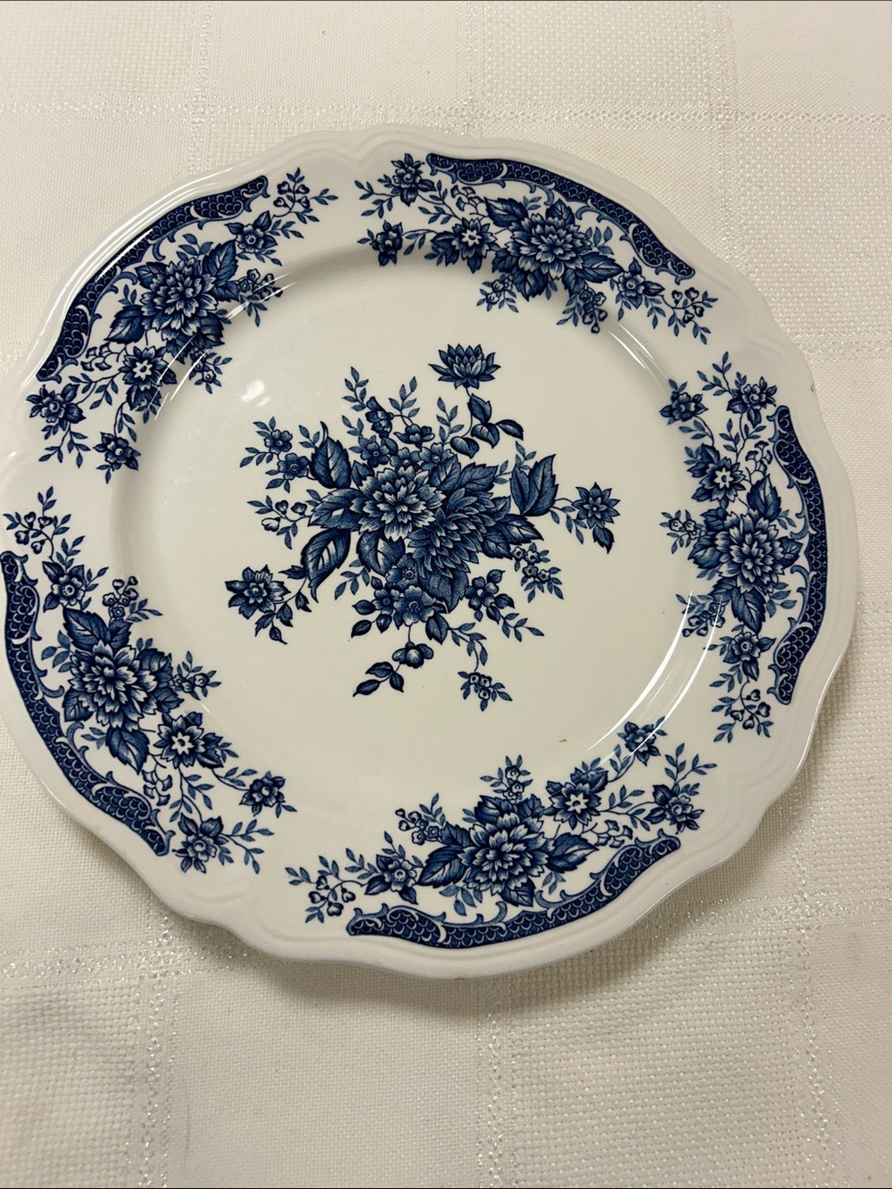 Vintage Blue Carnation ironstone dinner plate